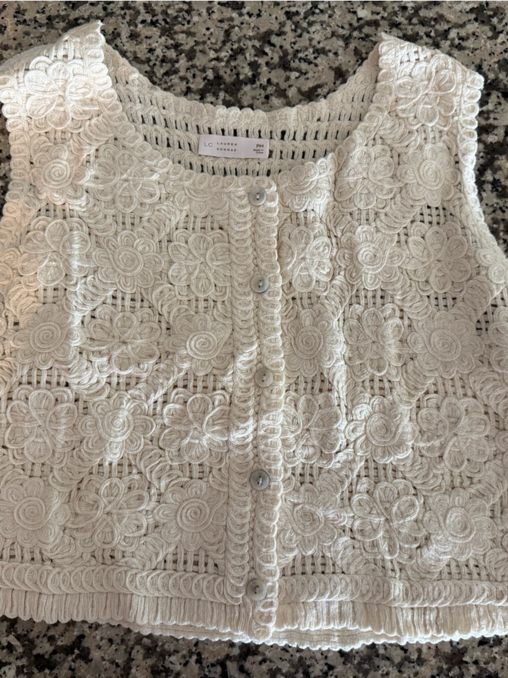 LC Lauren Conrad Cream Crochet Button Cardigan